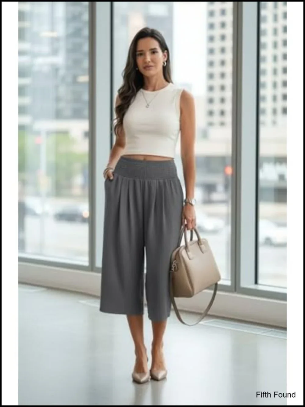 Wide Leg Capri Pants High Waisted Tummy Control Summer Beach Casual Trousers